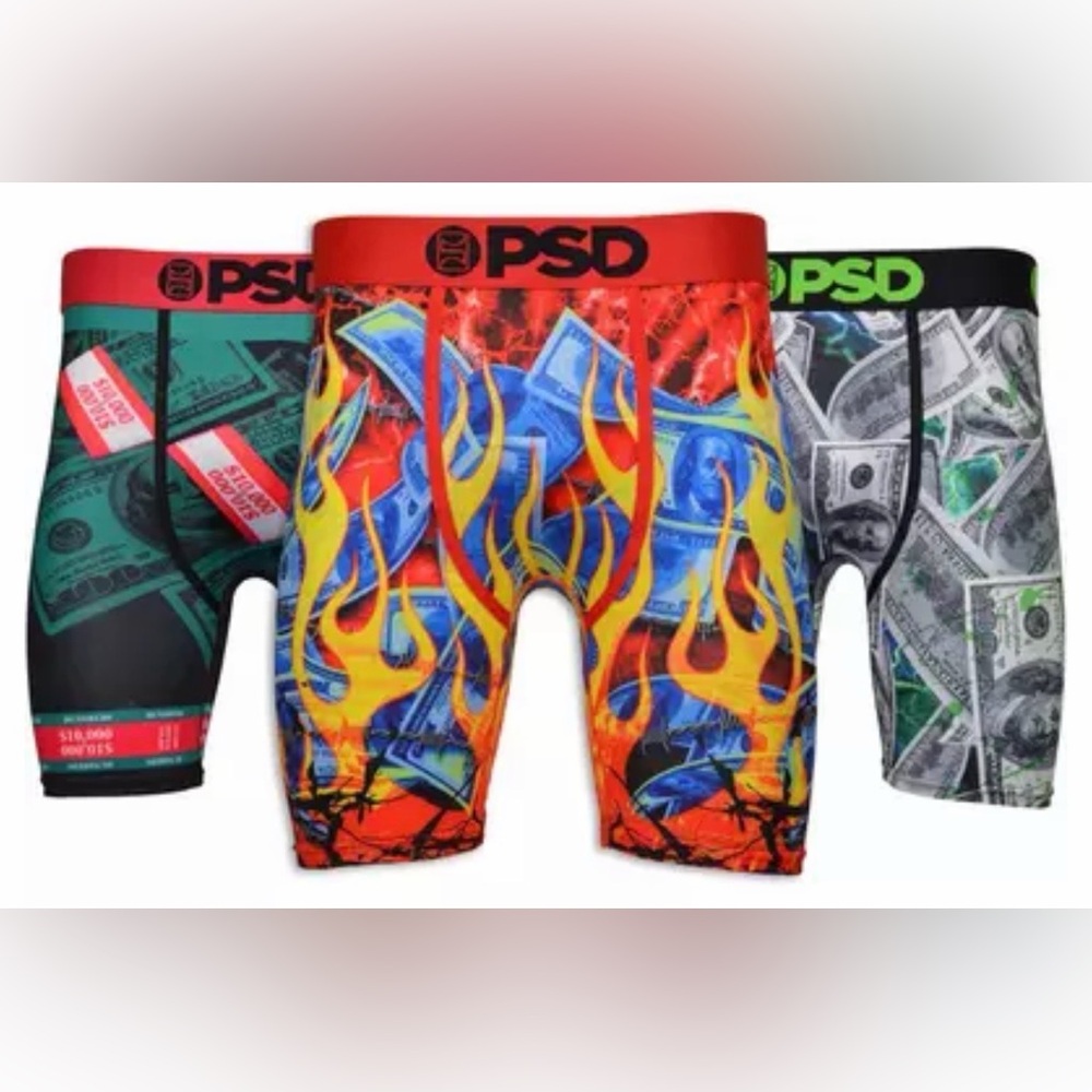 NWT PSD Men's Hotshot Money Underwear Boxer-Brief Three-Pack, 7-inch inseam
